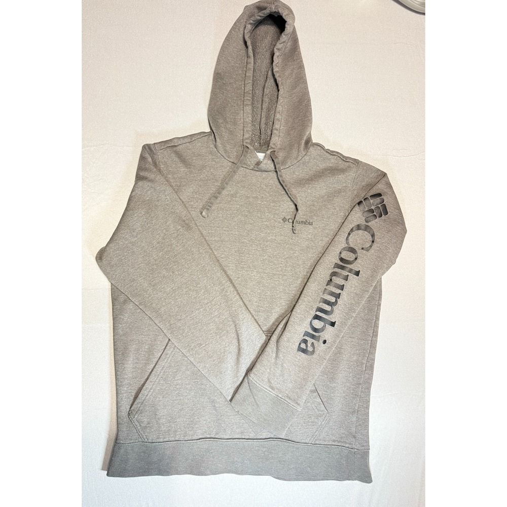 Columbia Trek Hoodie Mens M Gray Black Sleeve Logo Pullover Fleece 1957911